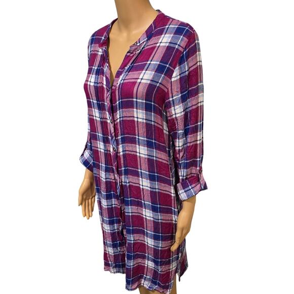 Max Jeans Button Down Flannel Shirt Dress with Pockets Large - Picture 2 of 7